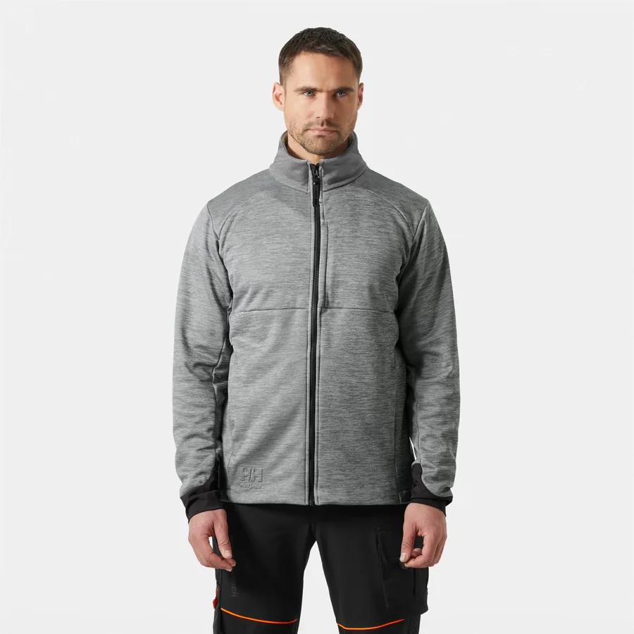 Mann in grauer Helly-Hansen-Fleecejacke